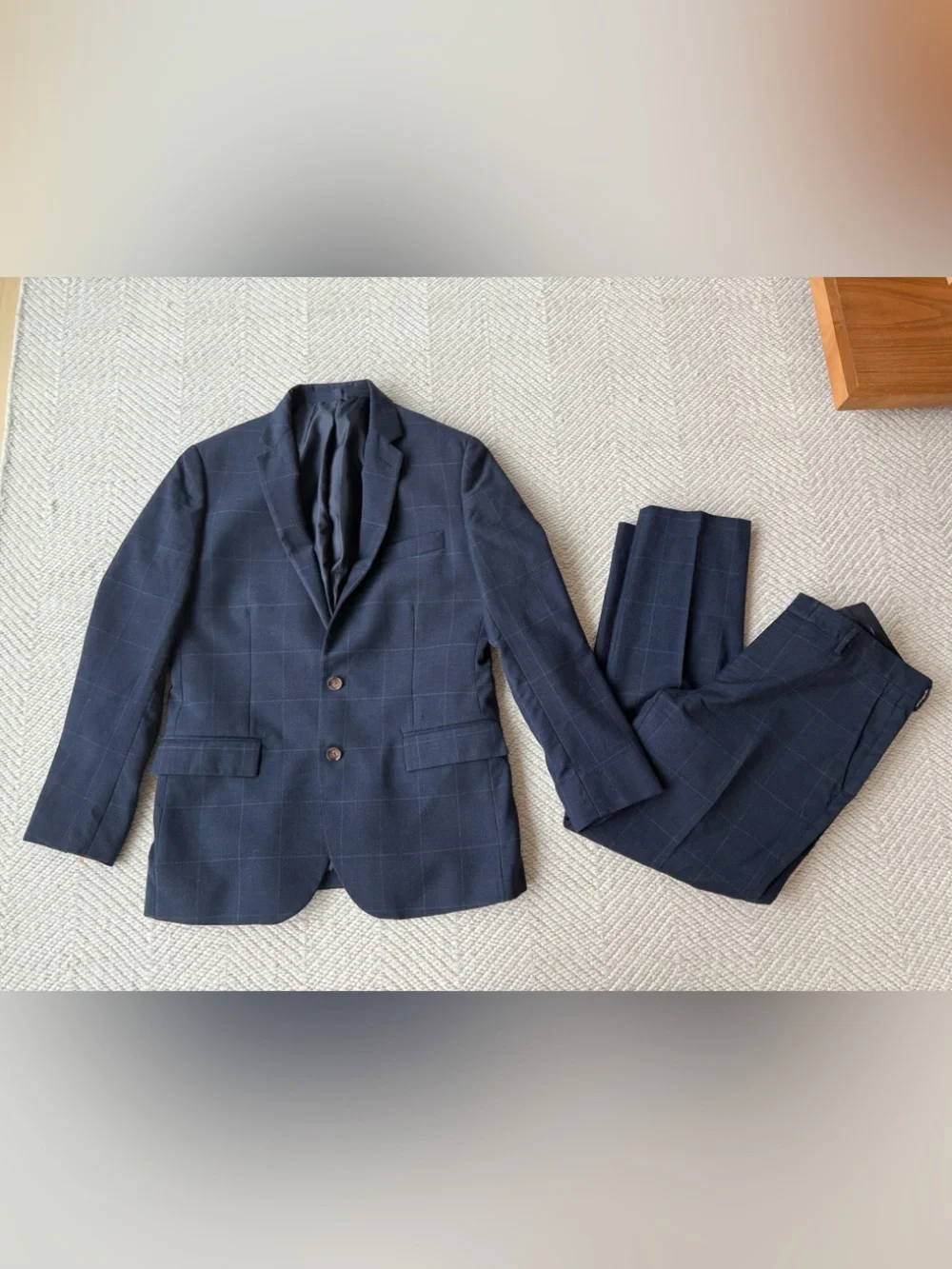 J. Crew Thompson Navy Windowpane Two-Piece Suit (altered- see measurements)